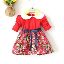 1~5 years kids baby girls princess long sleeve pleat floral bow mini dress party tutu dresses TIML66