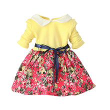 1~5 years kids baby girls princess long sleeve pleat floral bow mini dress party tutu dresses TIML66