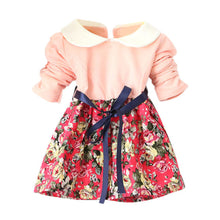 1~5 years kids baby girls princess long sleeve pleat floral bow mini dress party tutu dresses TIML66