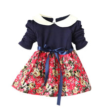 1~5 years kids baby girls princess long sleeve pleat floral bow mini dress party tutu dresses TIML66