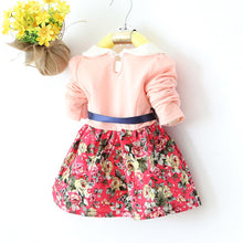 1~5 years kids baby girls princess long sleeve pleat floral bow mini dress party tutu dresses TIML66