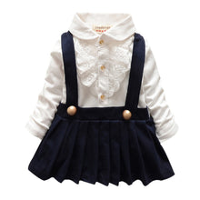 1~5 years kids girls suspendercotton dress long sleeve lace floral tops baby party dresses TIML66