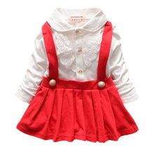 1-5Y Kids Girls Suspender Cotton Dress Long Sleeve Lace Floral Tops Baby Party Dresses PY TIML66