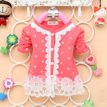 2-4Years Baby Kids Girls Polka Dots Children Outerwear Shirt Long Sleeve Lace Pearl Cardigan Dress Coat Clothing TIML66