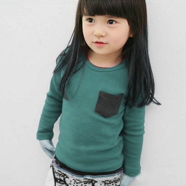 2-7Y Baby Kids Boys Girls Unisex Long Sleeve Clothes Crewneck Children T-shirts Pocket Decor Shirt Clothing PY1 TIML66