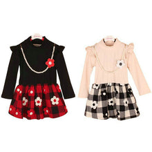 2-7Y Kids Baby Girls Flower Plaids Dress Ruffle Long Sleeve Princess One Piece Party Tutu Dresses PY TIML66