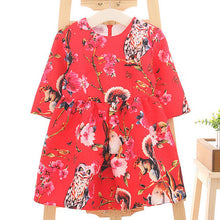 2-8Y New Kids Children Girls Floral Owl Print Princess Dress One Piece Party Dresses  TIML66