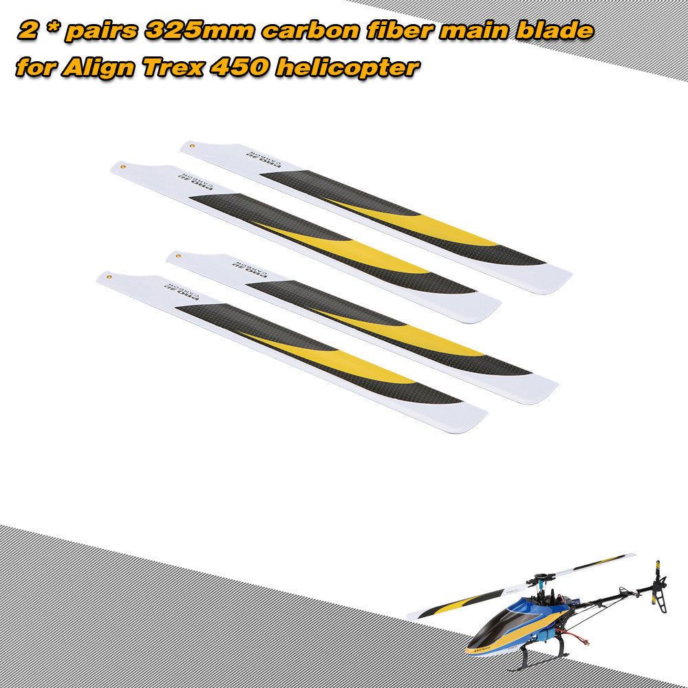 2 Pairs Carbon Fiber 325mm Lightweight Main Blades for Align Trex Electric 450 RC Helicopter 325 Quadcopter Airplane TIML66 TIML66