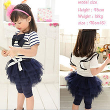 2 Pieces Kid Girls Clothes Set Stripe Bow Top T-shirt + Tutu Skirt Leggings Culottes Outfit Clothing Sets TIML66