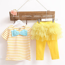 2 Pieces Kid Girls Clothes Set Stripe Bow Top T-shirt + Tutu Skirt Leggings Culottes Outfit Clothing Sets TIML66