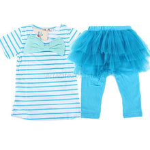 2 Pieces Kid Girls Clothes Set Stripe Bow Top T-shirt + Tutu Skirt Leggings Culottes Outfit Clothing Sets TIML66