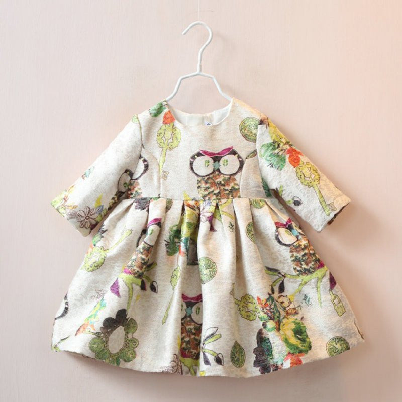 2 years infant baby girls dress half sleeve owl pattern high waist dresses TIML66