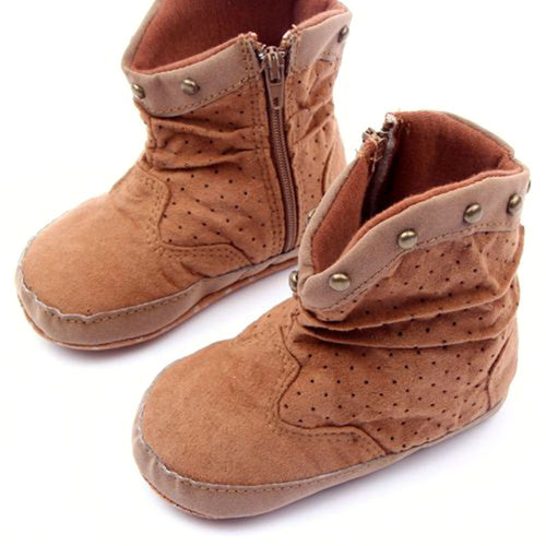 0-12Months Rivets Baby Boy Girls High Boots Suede Zipper Warm Booties Toddler Shoes TIML66