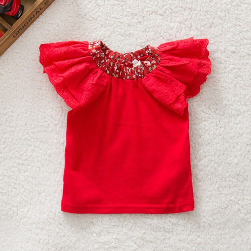 0-2Y Kids Baby Girls Clothing Floral Collar T-shirts Cute Short Sleeve Tops Blouses Shirts PY TIML66