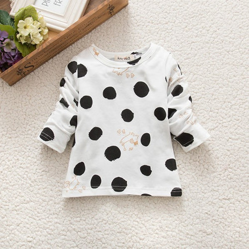 0 3years kids baby girls boys unisex polka dots long sleeve blouse tops t-shirts cotton basic tees clothing TIML66