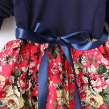 1~5 years kids baby girls princess long sleeve pleat floral bow mini dress party tutu dresses TIML66