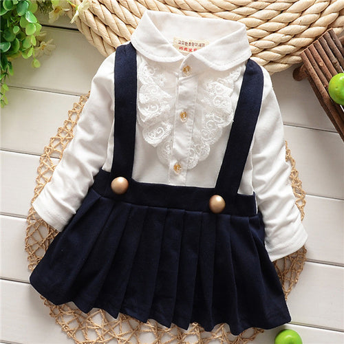 1-5Y Kids Girls Suspender Cotton Dress Long Sleeve Lace Floral Tops Baby Party Dresses PY TIML66