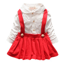 1~5 years kids girls suspendercotton dress long sleeve lace floral tops baby party dresses TIML66