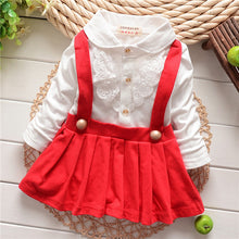 1~5 years kids girls suspendercotton dress long sleeve lace floral tops baby party dresses TIML66