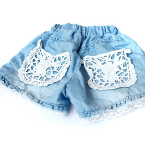 1-6Years Kids Children Girls Shorts Jeans Lace Pocket Demin Jeans TIML66