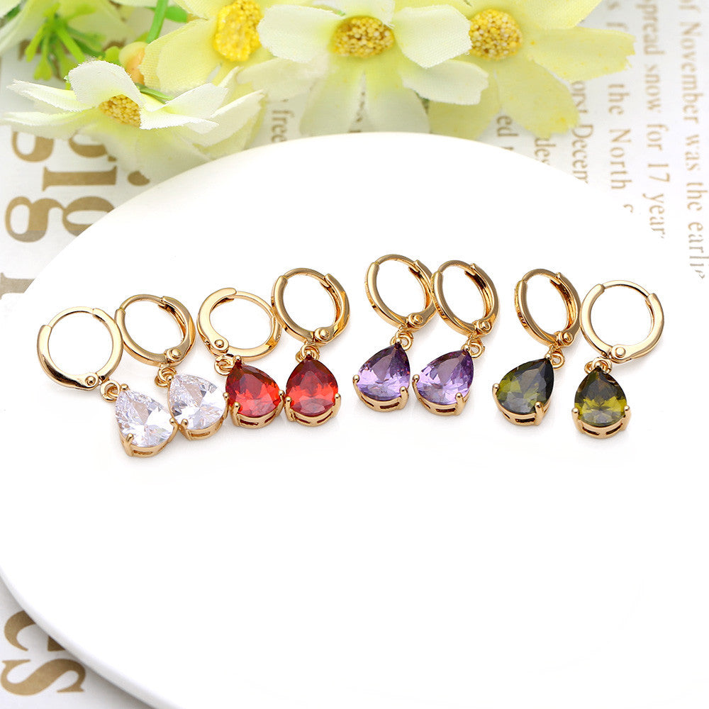 Clear Crystal Zircon Gold Color Plated Heart Shape Water Drop Pendant Dangle Earrings Jewelry Gift Lady TIML66 TIML66
