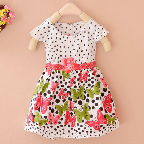 2-4Years Lovely Baby Girls Kids Princess Dress Polka Dots Butterfly One-piece Dresses TIML66