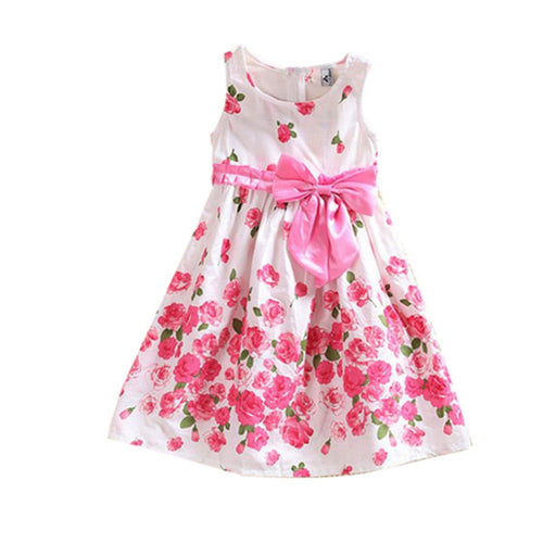 2-6 Years Kids Baby Girls Sleeveless Floral Bow Party Dress Sundress Children Princess Costume Dresses  TIML66