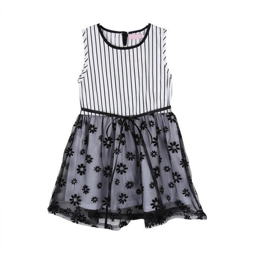 2-7Y Baby Girls Kids Puffed Dress Sleeveless Party Princess Dot Stripe Tutu Dresses TIML66