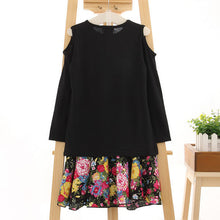 2-7Y Girls Clothing Sets 2pcs Black Long Sleeve Shoulder Off Top + Floral Skirt Baby Clothes Dress TIML66