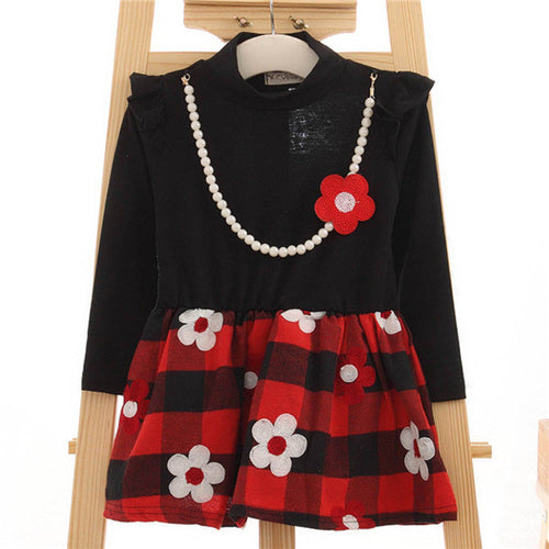 2-7Y Kids Baby Girls Flower Plaids Dress Ruffle Long Sleeve Princess One Piece Party Tutu Dresses PY TIML66