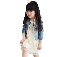 2-7Years Jean Jacket Girls Kids Denim Lace Coat Long Sleeve Botton Children Outwear Clothes  TIML66