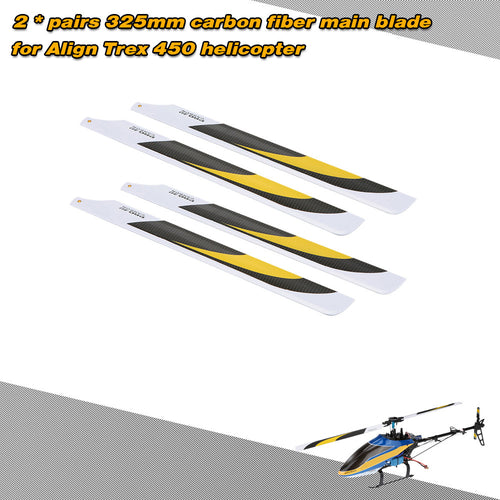 2 Pairs Carbon Fiber 325mm Lightweight Main Blades for Align Trex Electric 450 RC Helicopter 325 Quadcopter Airplane TIML66 TIML66