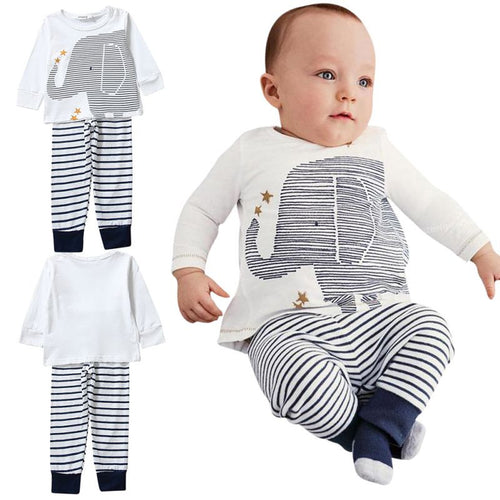 2 Pieces Toddler Kids Baby Boys Clothes Sets Cotton Long Sleeve Tops + Stripe Pants Trousers Outfit Children Clothing Set 0-4Y TIML66