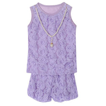 2 Pieces/set Kids Girls Clothes Sets Rose Flower Top Shirt + Bloomer Short Pants + Pearl Necklace Outfits TIML66