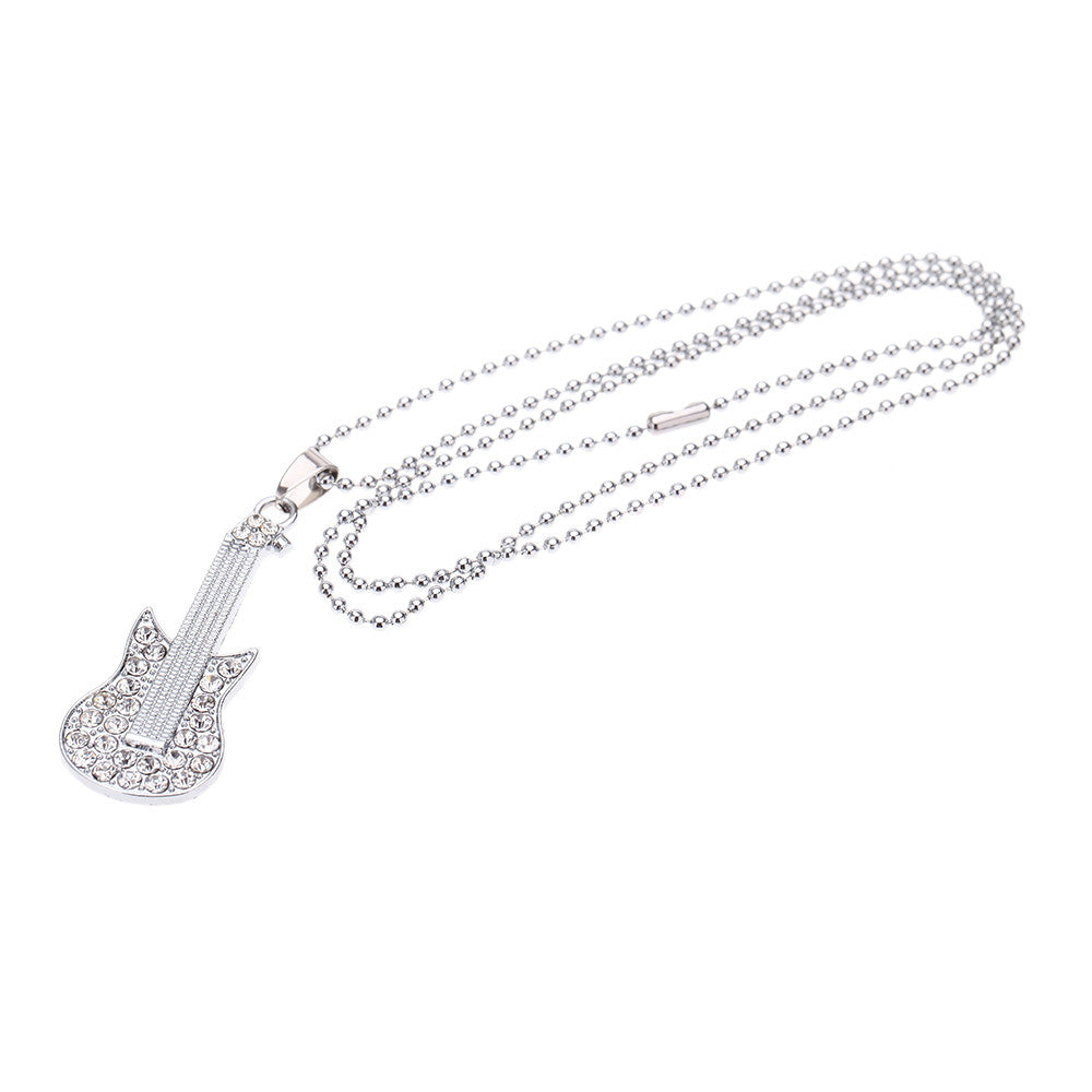 Retro Punk Necklace Rhinestone Guitar Pendant Necklace Chain for Man Womem Vintage Jewelry TIML66 TIML66