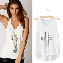 women sexy t-shirts scoop neckline shining cross vest racerback tanks women tops black TIML66