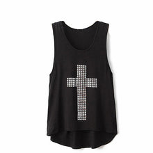 Women Sexy T-Shirt Scoop Neckline Shining Cross Vest Racerback Tanks Women Tops Black TIML66 TIML66