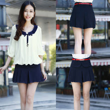 women shorts pleated layerculottes chiffon shorts high waist shorts dark blue TIML66