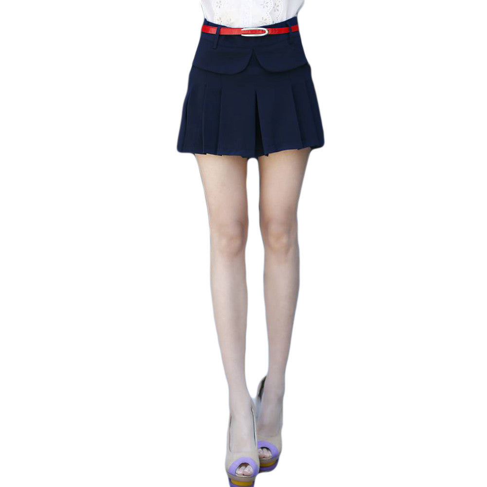 women shorts pleated layerculottes chiffon shorts high waist shorts dark blue TIML66