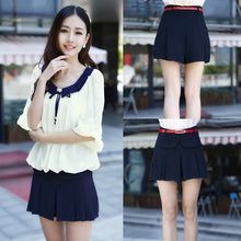women shorts pleated layerculottes chiffon shorts high waist shorts dark blue TIML66