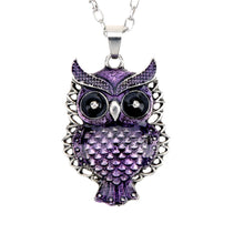Purple Owl Pendant Necklace Long Statement Necklace Vintage Owl Necklace Link Chain Women Jewelry TIML66 TIML66