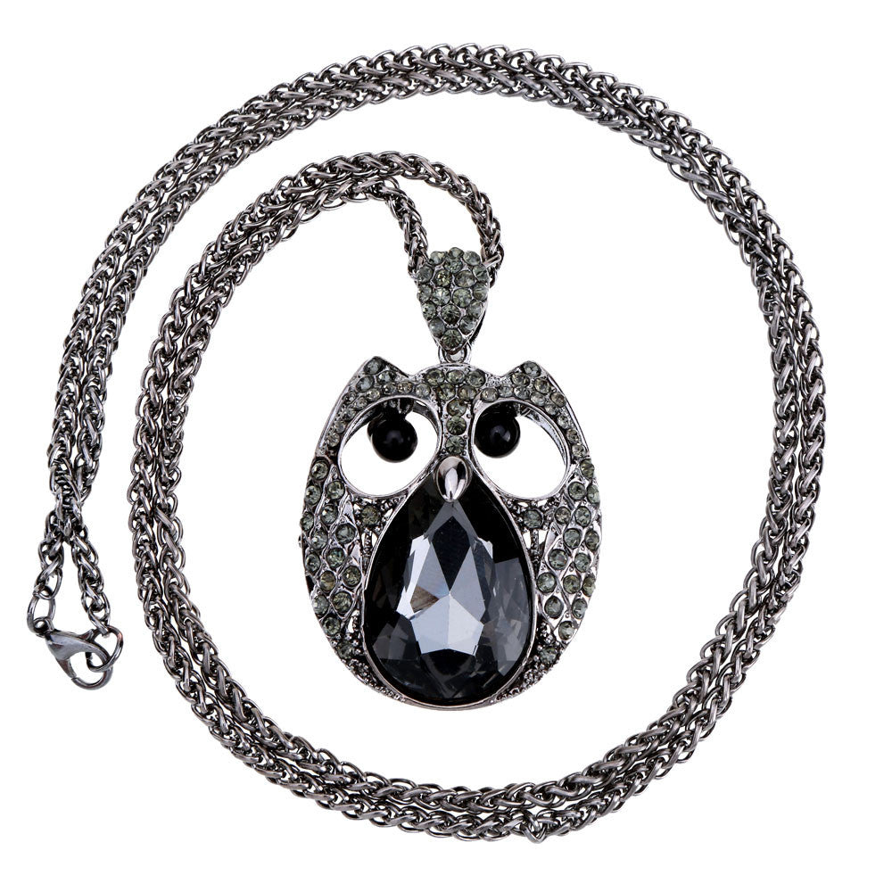 women rhinestone necklaces cool black owl pendant necklaces link chain necklace jewelry TIML66