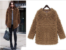 women fluffy shaggy coat curly faux fur round neck zipper super worthy warm outerwear TIML66