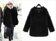 women fluffy shaggy coat curly faux fur round neck zipper super worthy warm outerwear TIML66