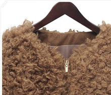 women fluffy shaggy coat curly faux fur round neck zipper super worthy warm outerwear TIML66