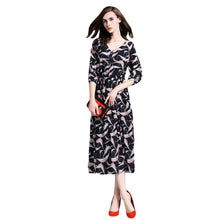 34 Sleeve V-neck Elegant Dress Women Print Elastic Waist Vintage Dress Women Casual Long Dress With Botton TIML66 TIML66
