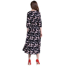 34 Sleeve V-neck Elegant Dress Women Print Elastic Waist Vintage Dress Women Casual Long Dress With Botton TIML66 TIML66