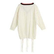 women long sleeve loose sweater v neck hollow out knitted pullover girl casual top knitwear beige TIML66