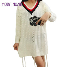 women long sleeve loose sweater v neck hollow out knitted pullover girl casual top knitwear beige TIML66