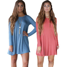 Fall Dress Women Long Sleeve Basic Loose Short Office Dress Solid O-Neck Shift Dress Watermelon RedBlue TIML66 TIML66